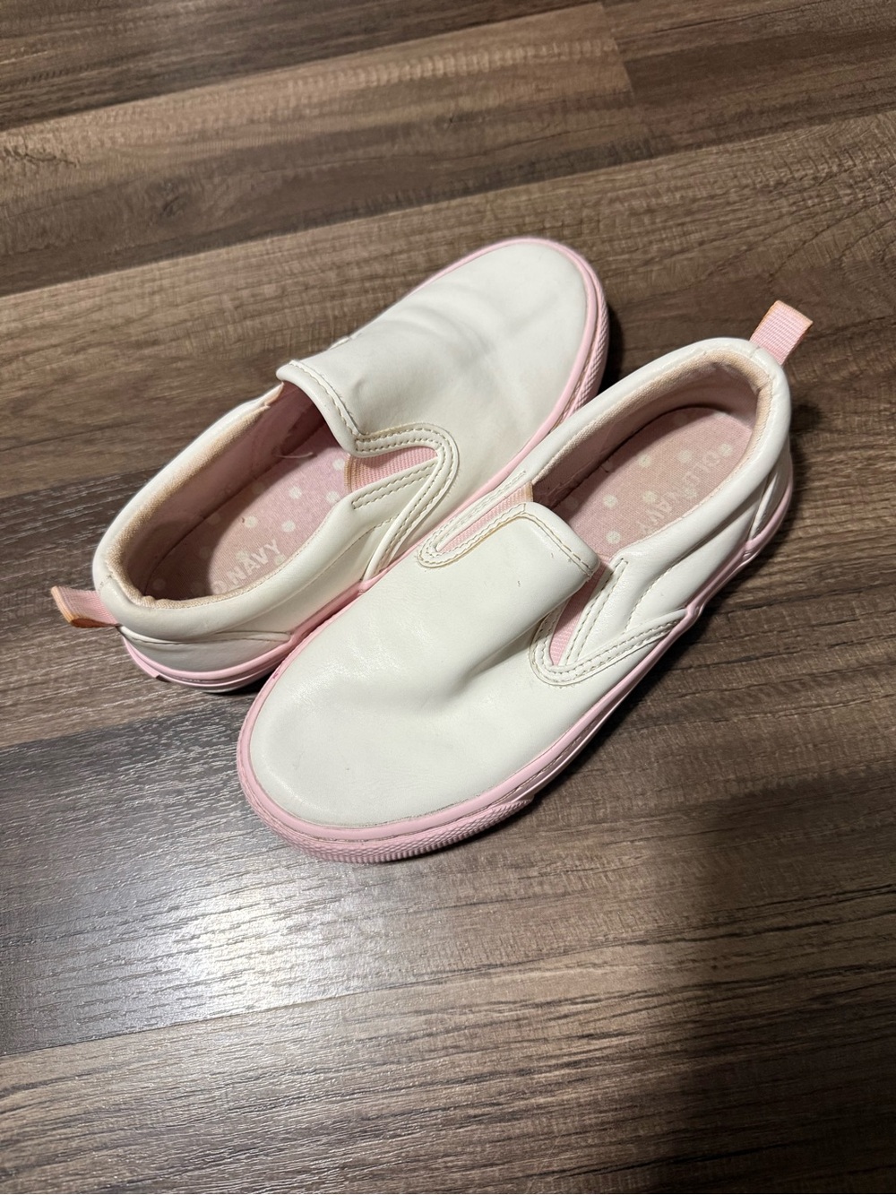 Old Navy Kids White Slip-On Sneakers with Pink Trim